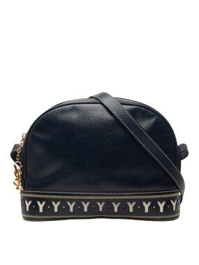 Saint Laurent Vintage Cut Out Shoulder Bag Navy Leather
